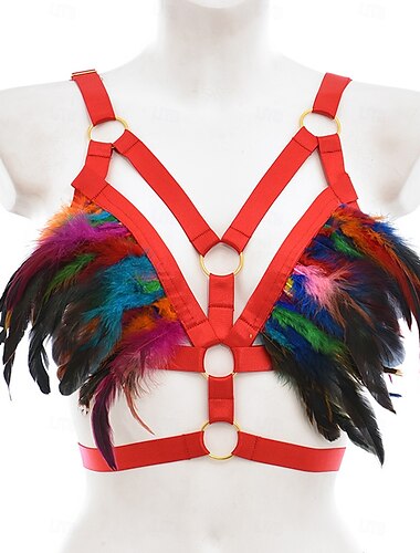  Drag queen Trots Regenboog Bralette met veren Harnas BH Volwassenen Dames Sexy kostuum Prideparade Trots maand Halloween Carnaval Makkelijk carnavalskostuum
