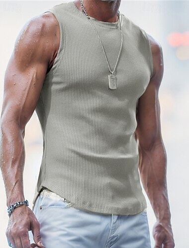  Herre Singleter Vest topp Underskjorte Ermeløs skjorte Ermeløs Crew-hals Sommer عادي Mote Designer Grunnleggende Klassisk Feriereise Gate Ut på byen Svart Lysegrå Mørkegrå Topp T-skjorte for menn