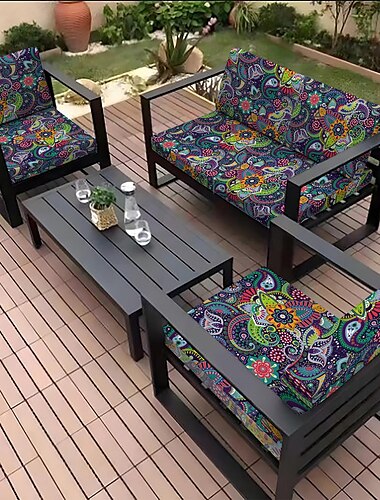  Funda de cojín para sofá de exterior, funda para muebles de patio, fundas de microfibra teñidas con hilo floral