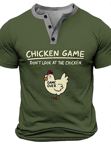  Herren Lustig Hühnchen T Shirt Henley Hemd Kurzarm Designer Retro Vintage Trendy Straße Lässig Täglich Sommer Frühling Armee-Grün Schwarz Rot Marineblau Henley Henley T-Shirt