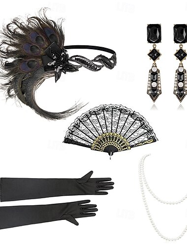  1920er Der große Gatsby Flapper-Stirnband Perlenarmband Ohrringe Der große Gatsby Feder Retro Funkelnder Glitzer Kristall / Strass Damen Karneval Valentinstag Maskerade Party-Abendmode Maskerade