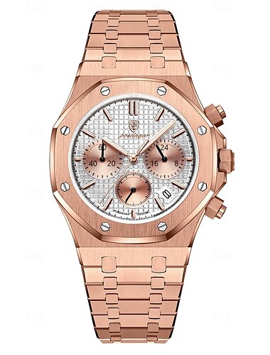  Herren Mechanische Uhr Quarz Uhr Retro Vintage Armbanduhr Leuchtender LED Hintergrundlicht Chronograph Wasserdicht Edelstahl Uhr
