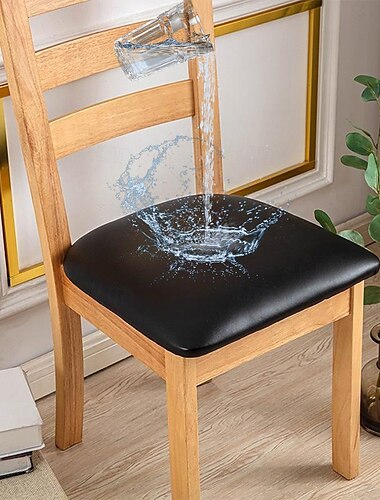  Funda impermeable para silla de comedor, funda elástica para asiento de silla, protector de silla negro de cuero pu elástico para comedor, fiesta, hotel, boda, suave, extraíble, lavable