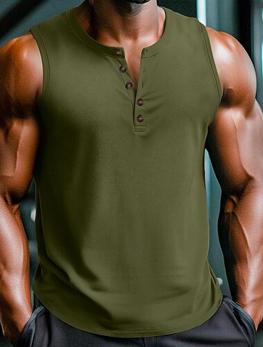  Herre Tanktop Henley-skjorte Vest Top Underskorte Uden ærmer Henley Sommer Vanlig Mode Designer Sporty Ferierejse Gade Afslappet Sort Hvid Kakifarvet Top T-shirt til mænd