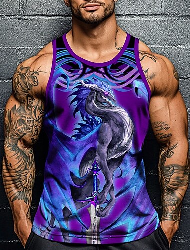  Homme Dragon Débardeur Sous-Vêtements Sans manches T-shirt Impression 3D Col ras du cou Chemise Mode Exagéré Rue Occasionnel Quotidien Jaune Rose dragée Bleu Été Printemps Vêtement Tenue S M L XL XXL