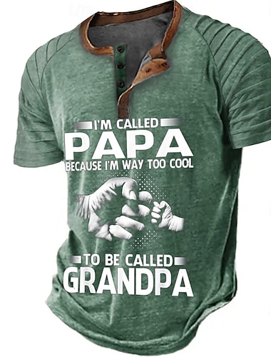  Муж. PAPA Рубашка Хенли футболка реглан С короткими рукавами Мода Оригинальный рисунок На каждый день на открытом воздухе Отпуск Повседневные Лето Синий Серый Зеленый Хенли Воротник Хенли