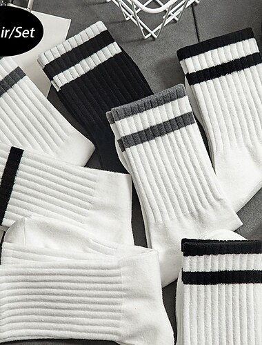  Hombre 5 pares Paquetes múltiples Calcetín Calcetines para correr Calcetines informales Negro Blanco Color Plano Vacaciones Deporte Diario Básico Medio Primavera Otoño Moda Casual