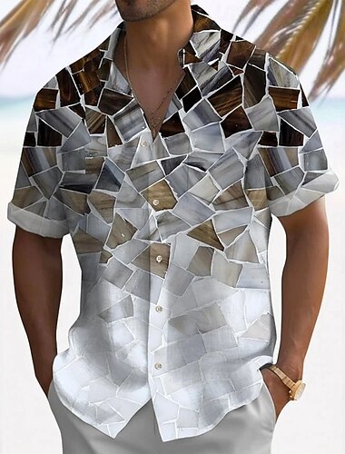  Homme Géométrique Impression mosaïque Chemise Chemise d'été Chemise Boutonnée Manche Courte Mode Décontractée Extérieur Vacances Tenue Quotidienne Été Printemps Col Rabattu Impression 3D chemises