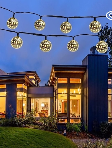  guirlandes solaires marocaines led globe guirlandes extérieure étanche 6/7/12m 8 modes d'éclairage ip65 étanche boule lumière noël fête de mariage jardin décoration de vacances