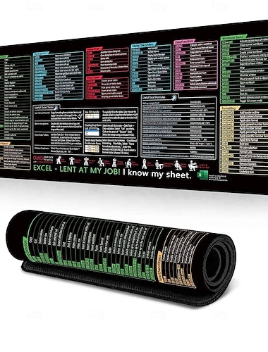  Excel-Spickzettel-Schreibtischunterlage, XL-Mauspad mit Tastenkombinationen, 31,5"x11,8" oder 35,4"x15,7", Schreibtischschutz, rutschfest, wasserfest, Büroarbeit &Gaming, Produktivitätsgeschenk für