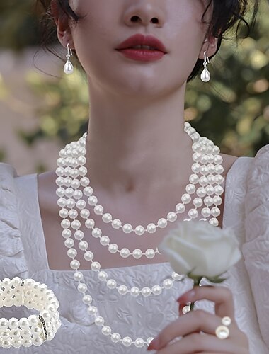  Ensembles de bijoux de mariée 1 ensemble imitation perle strass 1 bague boucles d'oreilles collier bracelets ensemble de bijoux élégant pour femme pour mariage occasion spéciale fête tenue de soirée