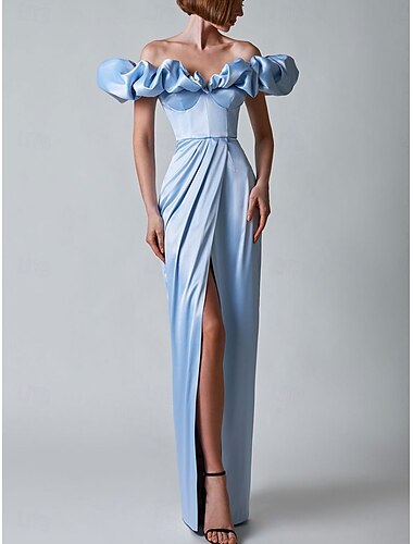  Abiti da Quinceanera Sirena  Tromba Elegante Abito Matrimonio Matrimonio Invitato Lunghezza Piena Ruffles Spalla Scoperta con Spacco