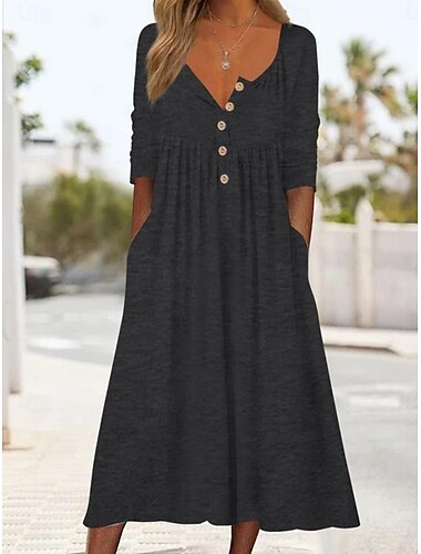  Femmes Robe Longue Maxi Robe Robe Décontractée Robe de patinage Robe d'été Mode Moderne Vacances Quotidien Week-end Coupe régulière Uni manche longue Col en V Noir Rose Claire Vin Bleu Été