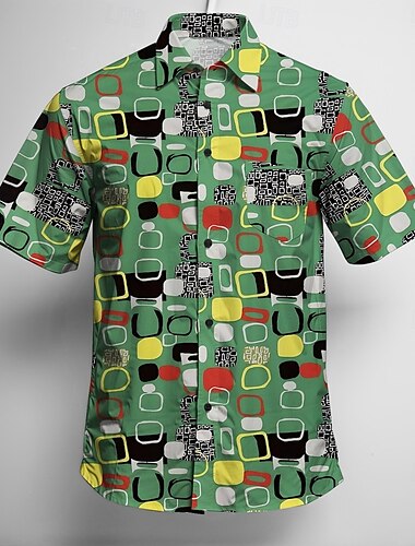  Retrò Vintage Anni '70 Camicia Camicia Aloha Hippie Disco Geometrico Per uomo Mascherata Vacanza Feste Parata dell'Orgoglio Adulti Camicia