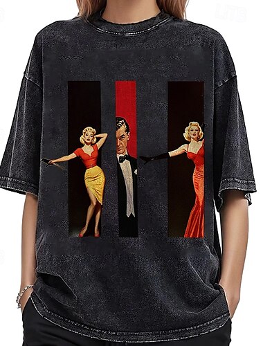  T-shirt T-shirt surdimensionné délavé à l'acide Affiche rétro Fille rétro Graphique Pour Couple Homme Femmes Adulte Mascarade Gaufrage à chaud Décontracté Quotidien