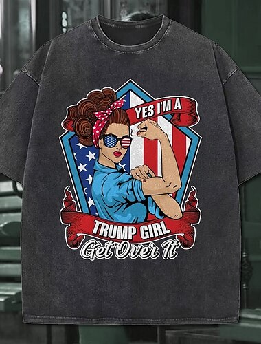  T-shirt T-shirt oversize lavata con acido Manifesto retrò Ragazza retrò Grafico Per Coppia Per uomo Per donna Adulti Mascherata Stampa a caldo Casual Quotidiano