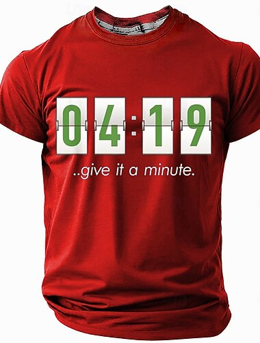  Camiseta gráfica de hombre de manga corta - divertido diseño de juego de palabras '04:19 dale un minuto'
