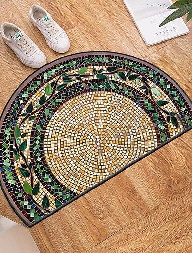  Vintage Floral Halb-Runde Türmatte Küchenmatte Bodenmatte Rutschfeste Teppich Ölbeständiger Teppich Innen-Außen Matte Schlafzimmer Dekor Badezimmer Matte Eingangsteppich Frühling Sommer