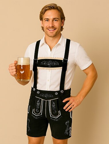  Carnaval Oktoberfest Costume Lederhosen Bavarois Allemand Munich Prairies Homme Tissu de style traditionnel Shorts