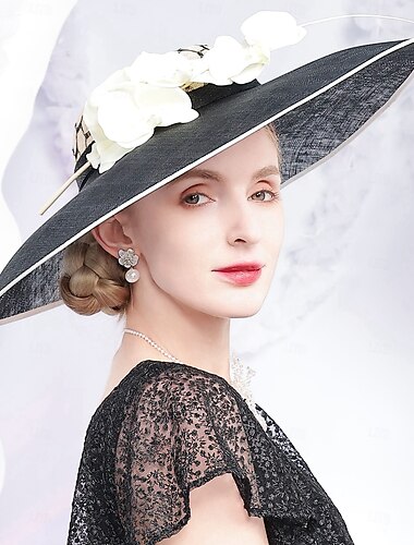  Hatte Hør Bowler- / Cloche-hat Bøllehat Solhat Bryllup tefest Luksus Bryllup Med Fjer Blomster Medaljon Hovedbeklædning