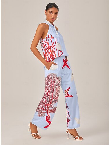  Dame Drapert hals Ferie Blå S M L