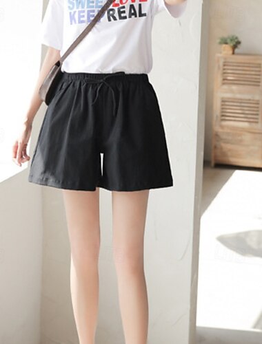  Women's Cotton Linen Shorts Shorts Slacks Streetwear Casual Short Natural Plain Pocket Elastic Drawstring Design Comfy Outdoor Outdoor Holiday Forest Green Rust Navy Sapphire Blue Summer Regular Fit