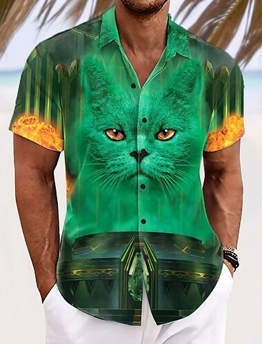  Camisa de manga corta con botones de gato para hombre, de Vincent Hie, con diseño de gato, edición limitada del artista.