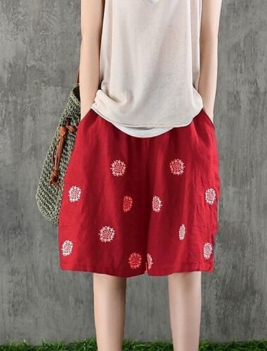  Dam Linneinspirerade shorts Shorts Byxor Mode Streetwear Knelängd Naturlig Blommig Ficka Tryck Elastisk dragsko-design Bekväm Utomhus Semester Dagliga kläder Magenta Aprikos Svart Mörkgrå Sommar