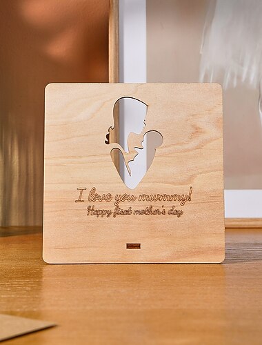  Decoração de mesa de madeira para o dia das mães, presente para a mãe, bloco quadrado com escultura de mãe e filho e citação em inglês, enfeite de decoração de casa para o feriado