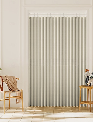  1 Linen Textured Magnetic Folding Room Divider Curtain, Blackout Curtain Closet Door Curtain Invisible for Bedroom Room Living Room No Puching or Tools