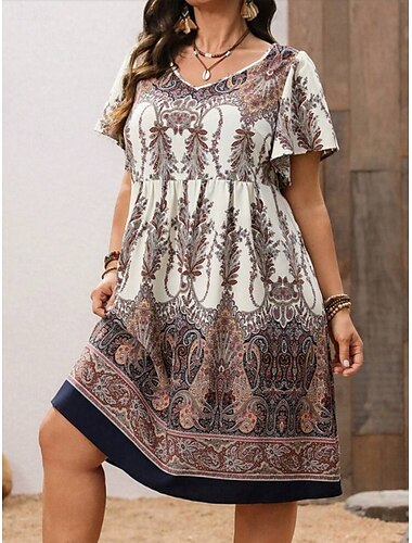  Mujer Mini vestido Vestido informal Vestido de flores Vestido de verano Vestido bohemio Moda Moderno Diario Playa Fin de semana Ajuste regular Floral Manga Corta Escote en Pico Negro Blanco Azul Real