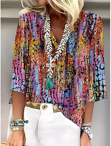  Damen Bluse Ombre Blumen Grafik Stilvoll Strand Kurzarm V Ausschnitt Normale Oberteile Täglich Druck Blau Purpur Orange Sommer Frühling