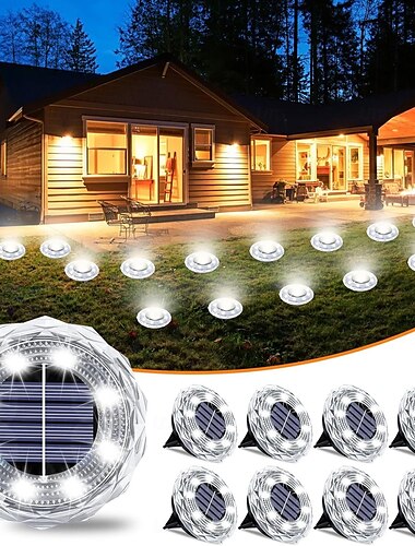 Zonne-grondverlichting voor buiten, 8 led zonneschijflampen IP65 waterdicht, platte zonnelampen, padverlichting op zonne-energie voor tuin, gazon, terras, tuinpad, landschap, koel wit