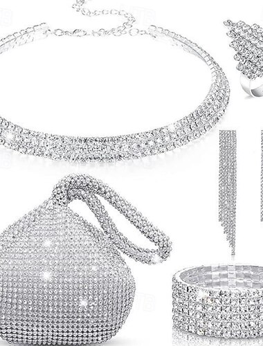  Brautschmuck-Sets 1 Set Imitationsdiamant Legierung Ringe 1 Armband Ohrringe Halskette Damen Elegant Künstlerisch Schmuck-Set Für Hochzeit Jahrestag Hochzeitsgast