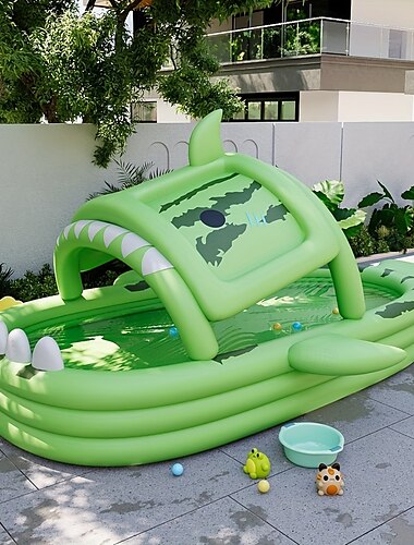  großer aufblasbarer Swimmingpool mit Hai-Motiv, strapazierfähiges PVC-Material, ideal für Familien-Wasserpartys im Freien