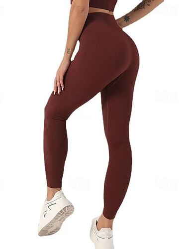  Damen Yogahose Yoga-Leggings Gerippt Bauchkontrolle Po-Lifting Hohe Taille Yoga Fitnesstraining Pilates Strumpfhosen Dunkelgrau Schwarz Rot Spandex Herbst Sport Sportkleidung Dehnbar Schmaler Schnitt
