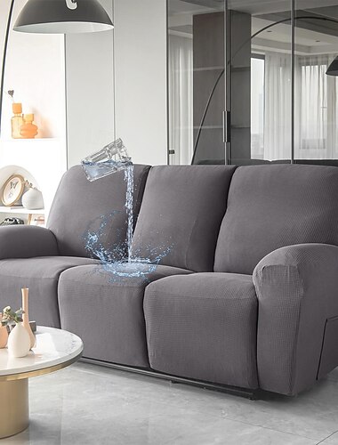  Fundas elásticas para sofá reclinable de 3 plazas, color burdeos, impermeables, con bolsillo lateral, juego de 8 piezas, funda antideslizante para sillón reclinable estándar de 3 plazas, cuadros
