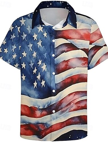  Unabhängigkeitstag 4. Juli USA Flagge Manga Hawaii-Hemden Zurück zur Schule USA Flagge Grafik Für Herren Erwachsene Maskerade 4. Juli 3D-Druck Festival