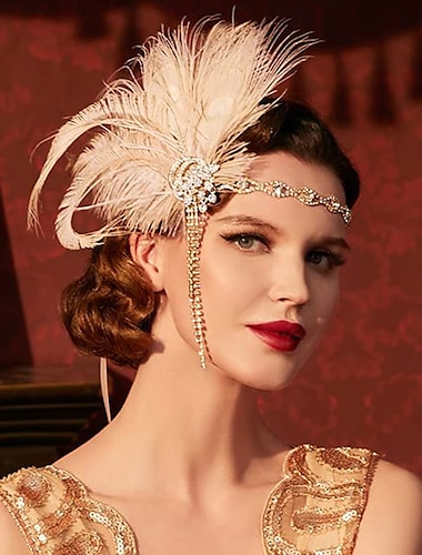  El gran Gatsby Diadema de estilo flapper Brazalete de Cuentas Pendiente El gran Gatsby Pluma Retro Brillo chispeante Mujer Carnaval día de San Valentín Mascarada Ropa de fiesta de noche Mascarada
