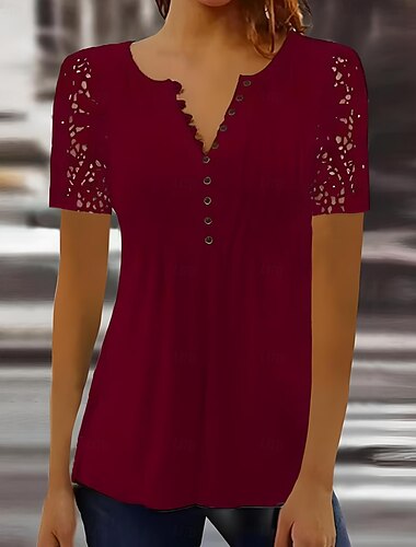  Damen Hemd Einfarbig Elegant Bohemien Täglich Ärmellos Hoher Ausschnitt Normale Oberteile Täglich Ferien Ausgehen Patchwork Knöpfe Druck Schwarz Weiß Rote Blau Sommer Frühling