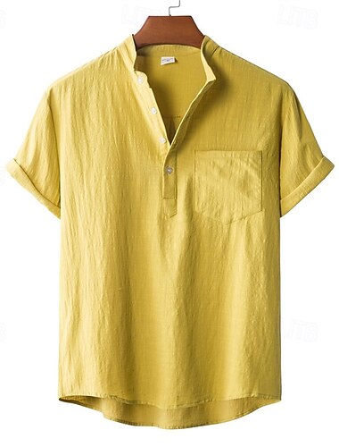  Herren Hemd Sommerhemd Freizeithemd Strandhemd Knopfhemd Braun Armeegrün Leicht Blau Kurzarm Einfach Henley Urlaub Hawaiianisch Bekleidung Polyester Mode Lässig Bequem