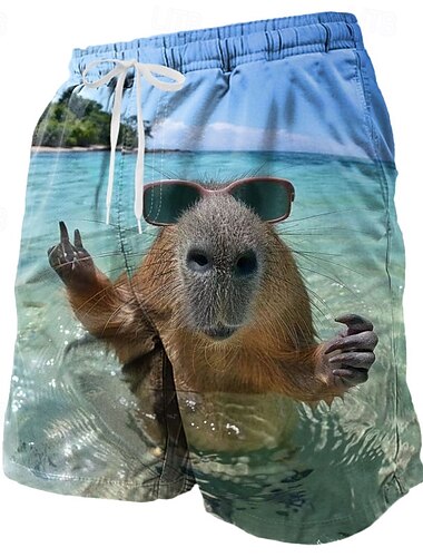  Hombre Gracioso Carpincho Boxers de Natación Pantalones de Natación Pantalones de Surf Media cintura Ropa de calle Hawaiano vacaciones en la playa Bolsillos laterales Forro de malla Cintura elástica