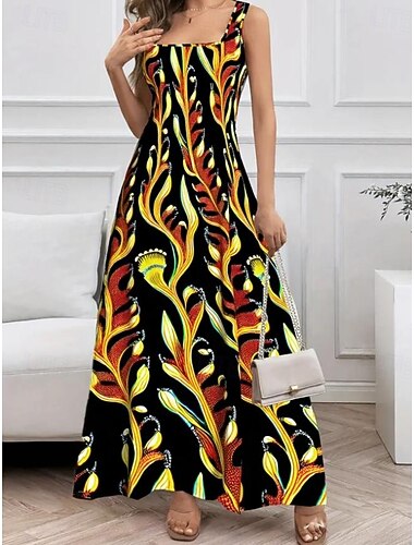  Per donna Abito maxi Abito a Tubino Abito a trapezio Vacanza Casual Boho Uscire Vestibilità standard Floreale Grafico Senza Maniche Collo a U Nero Rosso Blu Arancione Estate Primavera