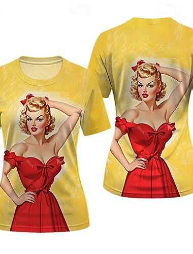  T-shirt Affiche rétro Fille rétro Graphique Pour Femmes Adulte Mascarade Impression 3D Vacances Soirée