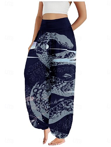  Dam Linneinspirerade byxor Brett skaft Byxor Etnisk Stil Ledigt Boho Fullängd Hög midja Blommig Ficka Elastisk midja Tryck Mateial som andas Mjuk Microelastisk Utomhus Yoga Röd Blå Grön Sommar Normal