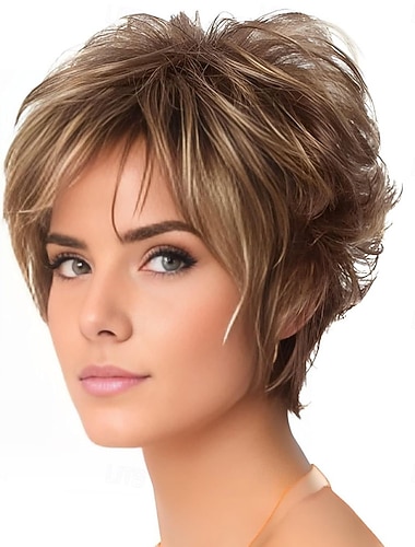  пикси многослойные короткие светлые коричневые парики для белых женщин с челкой реалистичный парик синтетические термостойкие парики парик для ежедневного использования