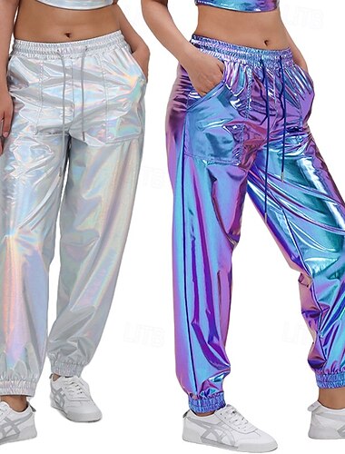  Rétro Vintage Années 1980 Longueur cheville Pantalon Jogging Disco Latex brillant verni Métallique Couleur Unie Homme Halloween Carnaval Défilé de la Fierté Mois des Fiertés Adultes Pantalon Toutes
