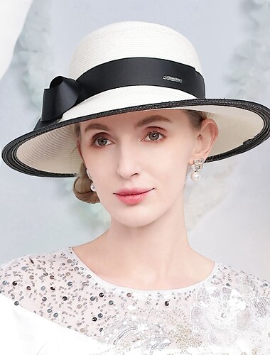  hoed Vezel Bowler / Cloche hoed Strohoed Zonnehoed Bruiloft Teaparty Elegant Bruiloft Met Strik Gesplitst Helm Hoofddeksels