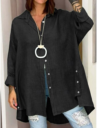  Per donna Camicia Tinta unica Semplice Essenziale Casual Manica Lunga Colletto a Camicia Top Regolari Quotidiano Bottoni Nero Bianco Rosa Verde Estate