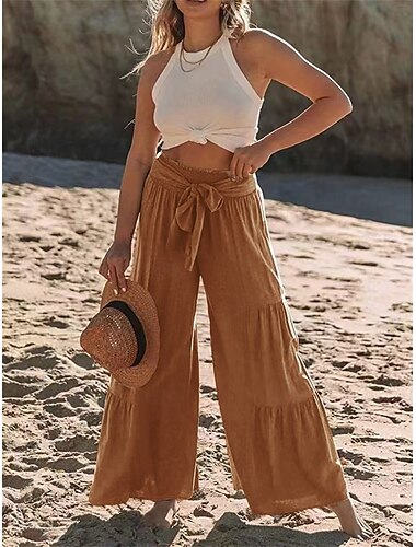  Dames Wijde Pantalon Baggy Broeken Effen Kleur Mode Streetwear Stijlvol Volle Lengte Hoge Taille Effen Comfort Buiten Micro-elastisch Vakantie Straat Dagelijks Wijn Robin's Egg Blauw Zwart Wit Zomer